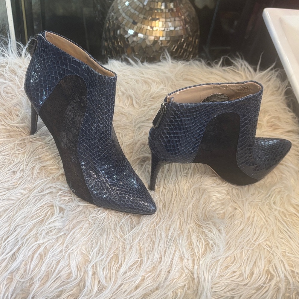 BCBGMaxAzria Navy Snakeskin Ankle Boots